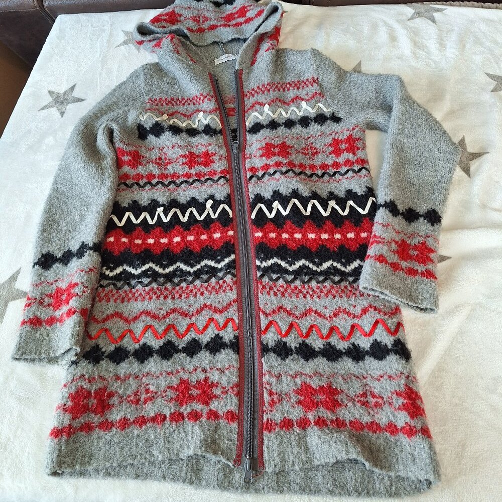 Made In Italy Merino Wool Blend‎ Women's Long Cardigan Sweater Nordic Pattern